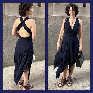 Bailey 44 Navy Blue Cross Back Handkerchief Dress